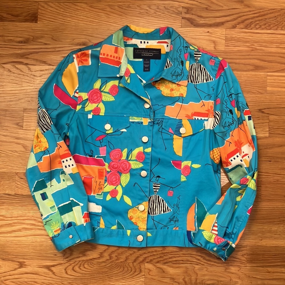 Women’s Catherine Stewart small Turquoise colorful jacket - Picture 3 of 5